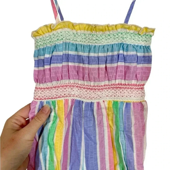 True Vintage Janie Press Rainbow Striped Romper Sunsuit Tie Shoulders - Picture 2 of 6